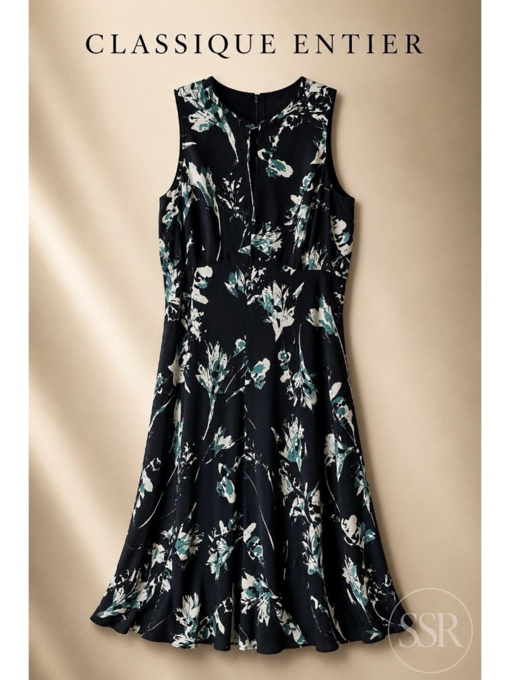 Classique Entier Silk Blend Floral Classic Dress Size 12 Black Sleeveless Midi